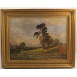 R Hudson Junior, oil on canvas, harvest scene, dated 1883, 17.5ins x 23.25ins