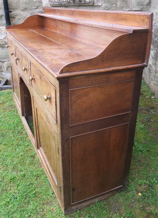 An antique oak Welsh sideboard, with three drawers to the frieze, above cupboard doors to each side, - Image 2 of 6