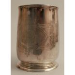 An 18th century silver mug, with engraved cartouche and initials, London 1732, weight 5oz, height