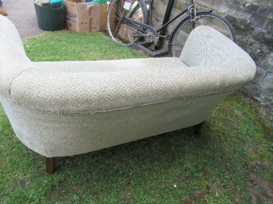 A two seater sofa, raised on short cabriole legs, width 60ins x depth 28ins x height 26in - Image 3 of 4
