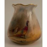 A Royal Worcester vase, the front decorated with two pheasants in a wooded landscape by Jas Stinton,