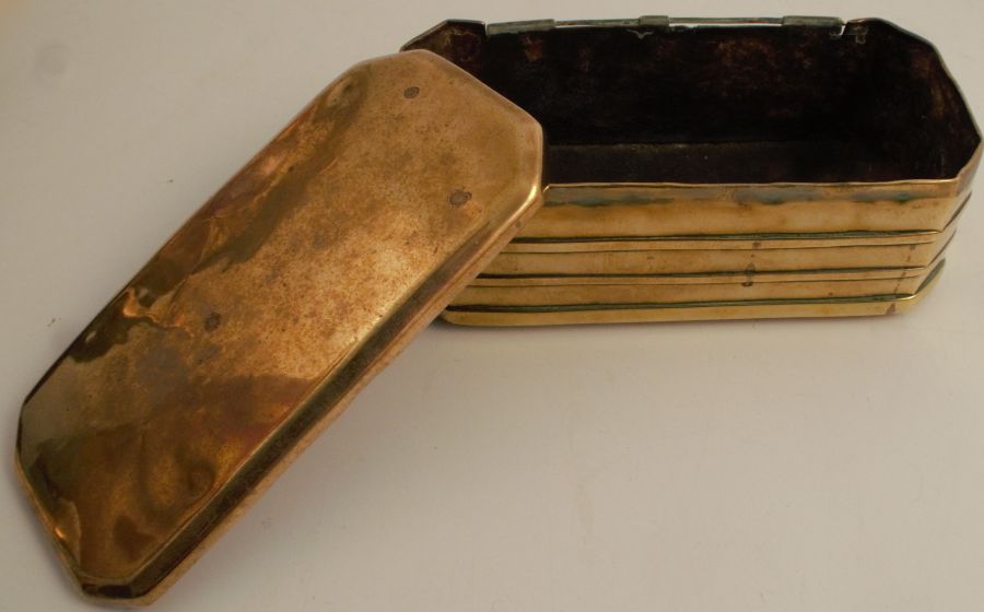 Five 19th century Continental snuff boxes, three in brass, two in copper and brass, the lid of one - Image 2 of 15