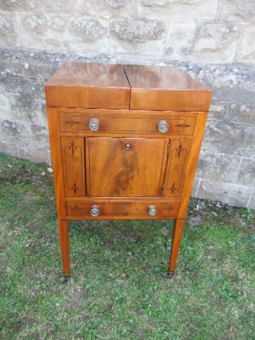 A 19th century mahogany folding pot cupboard / dressing table, the top opening to reveal apertures - Image 5 of 6