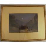Henry Clarence Whaite, R.W.S., 1828 - 1911, a gilt framed watercolour of a moonlit night street