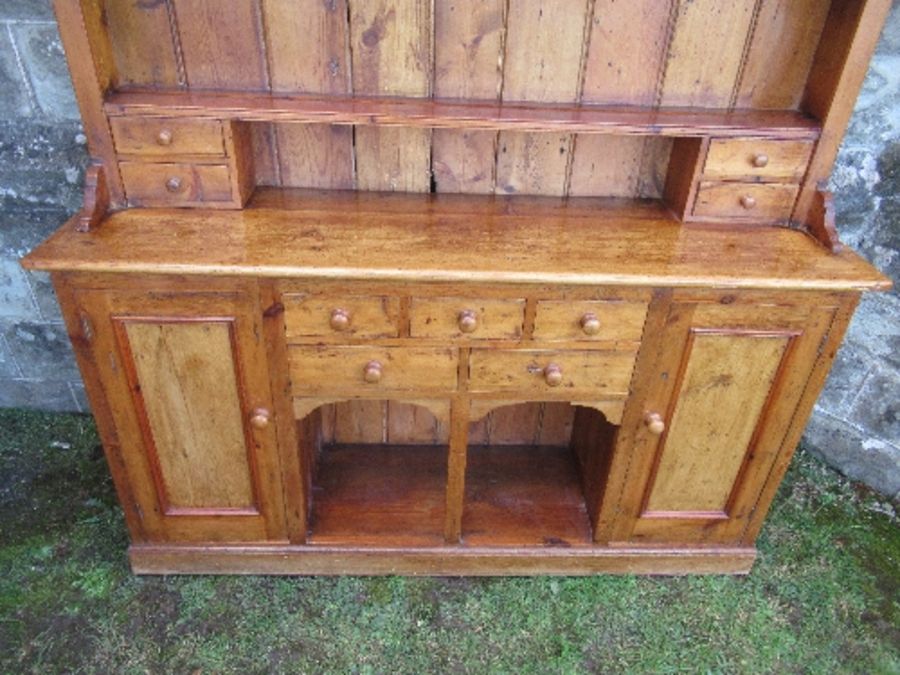 A pine dresser, with arcaded upper section, width 70ins x depth 16ins x height 84ins - Image 2 of 4