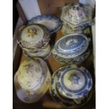 Three boxes of 19th century and later tureens