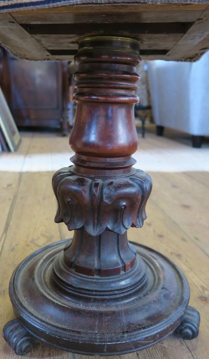 A Victorian mahogany adjustable piano stool, with square upholstered top, on carved column and - Image 2 of 3