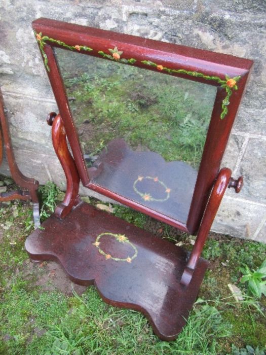 Two swing frame toilet mirrors, one with painted floral decoration - Image 2 of 3