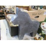 A concrete model of a horse, painted grey, height 14ins