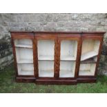 A Victorian burr walnut break front glazed cabinet, with adjustable shelves, width 72ins