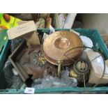 A box of assorted sundries, to include cuckoo clock, oil lamp, etc.