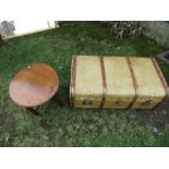 A travelling trunk, together with an oak table