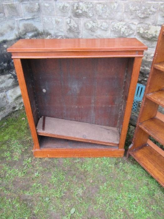 An Arts and Crafts style set of oak shelves, width 39ins x height 49ins, together with a mahogany - Image 2 of 5