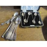 A collection of hallmarked silver spoons, together with a boxed set