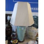 A green celadon porcelain table lamp, with shade, overall height 31.5ins