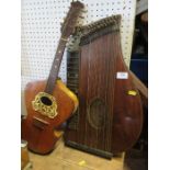 Emabuel Kretschmar, a rosewood zither, together with a small guitar with label, By His Majesty's