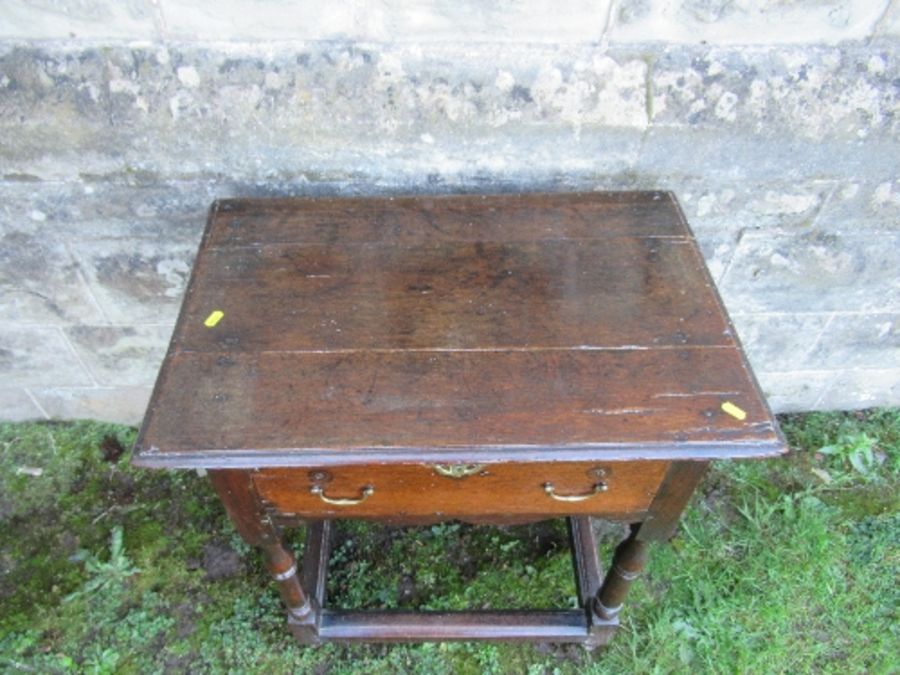 An antique oak side table, fitted with a single drawer, width 27ins x depth 18.5ins x height 29ins - Image 2 of 3