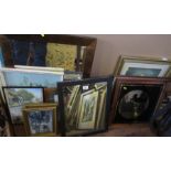 A collection of prints, mirrors, etc