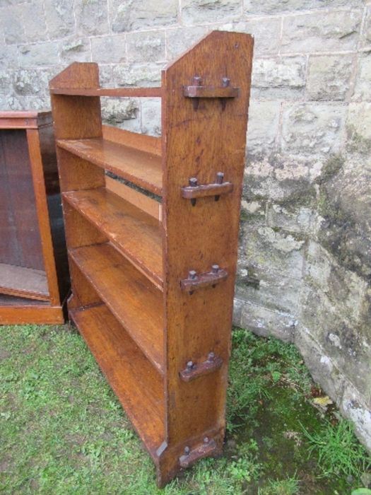 An Arts and Crafts style set of oak shelves, width 39ins x height 49ins, together with a mahogany - Image 5 of 5