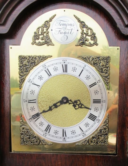 A reproduction mahogany grandmothers clock, with brass dial, height 65ins - Image 2 of 3