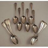 A set of six Georgian silver teaspoons, engraved with initials, London 1801, together with two