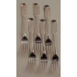 A set of six silver fiddle pattern dessert forks, engraved with initials, London 1833, weight 8oz