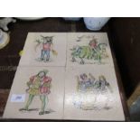 A set of four Thynne tiles, decorated with Henry VIII, Henry V, The Shrew and Midsummers Nights