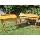 Three pine side tables, the one painted with broken leg, together with a pine washstand, width 37ins