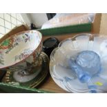 A box of sundry china and glass, to include art deco style centre piece
