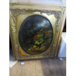 A modern still life on convex board, in a gilt frame, overall size 27ins x 21ins