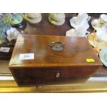 A 19th century mahogany tea caddy, of rectangular form, fitted with three covered compartments, 10.