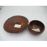 A grass tree shallow dish, diameter 13.5ins, together with a Jarrah Burl bowl, diameter 7.5ins