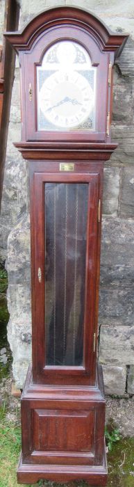 A reproduction mahogany grandmothers clock, with brass dial, height 65ins