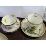 A Royal Worcester cup and saucer, decorated with flowers and autumnal leaves, together with