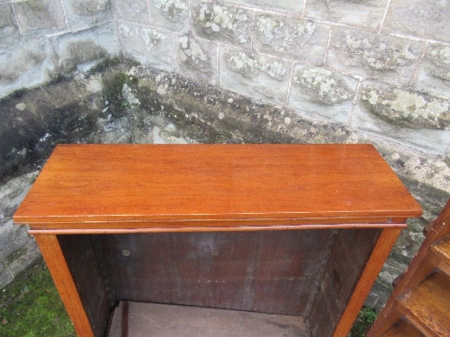 An Arts and Crafts style set of oak shelves, width 39ins x height 49ins, together with a mahogany - Image 3 of 5