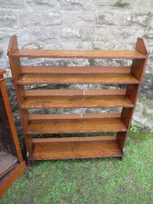 An Arts and Crafts style set of oak shelves, width 39ins x height 49ins, together with a mahogany - Image 4 of 5