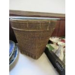 A basket, with glass top, height 16.5ins x diameter 20ins