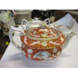 A 19th century Chamberlains Worcester teapot, decorated with flowers and leaves to an orange and
