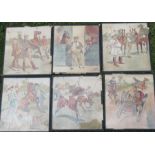 Thomas Ivester Lloyd, six watercolours, mainly Pole, horses and figures, 7ins x 6.5ins