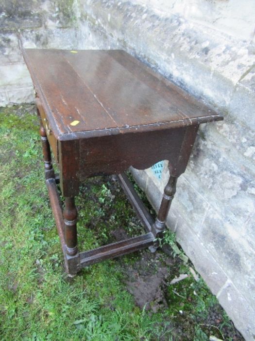 An antique oak side table, fitted with a single drawer, width 27ins x depth 18.5ins x height 29ins - Image 3 of 3