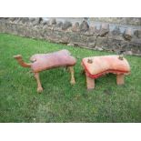 Two camel stools, with leather cushions
