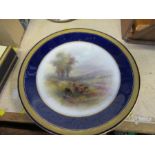 A Royal Worcester plate, decorated with English cattle in landscape by H Stinton,  dated 1921, af,