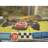 A box of assorted Meccano parts, together with Scalextric set