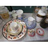 A collection of china, to include coffee cans, chamber stick, plate, etc.