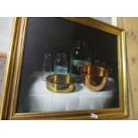 Paksi Gyula, Hungary 1904, oil on canvas, still life of jars and pans, 19.5ins x 23ins