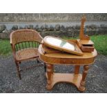 A Victorian satinwood Duchess style dressing table, af, together with a Bergere chair, seat damaged