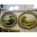Pair 19th century watercolours, river scene with church and sailing boats, pastoral scene with