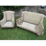 A distressed Regency design two seater sofa, width 56ins, height 33ins, depth 36ins, together with a