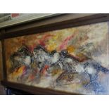 Oil on canvas, galloping horses, signed, 19ins x 39ins