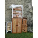 A collection of furniture, to include pot cupboard, fire screen, baskets, rattan fronted cupboard,